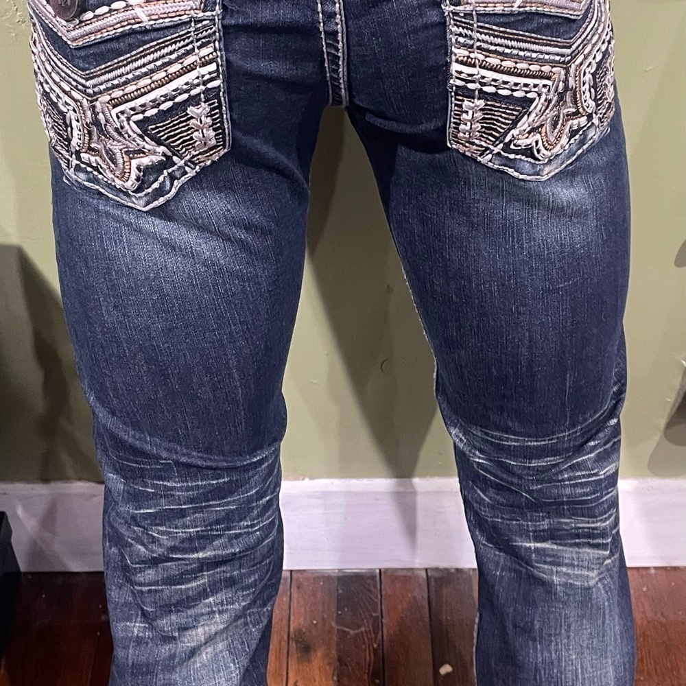 Men's Blue Jeans Deniko slim straight stretch embroidery pocket